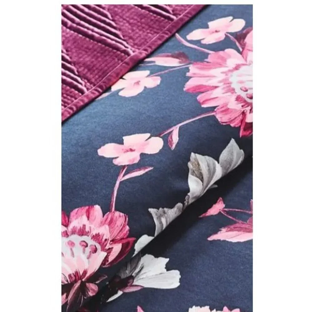 Ted Baker London Blue Pink Floral Rhubarb Duvet Cover & Shams Set Sz Queen New
